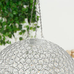 16" Crystal Globe Chandelier – Hanging Beaded Ball Pendant Light with Silver Metal Hook & Chain for Decorative Home Lighting