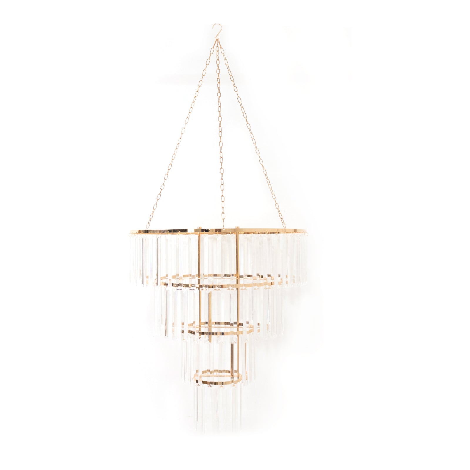 Crystal Pendant Chandelier with Gold Metal Frame, 4-Tier Round Hanging Light Fixture with Chain and Hook