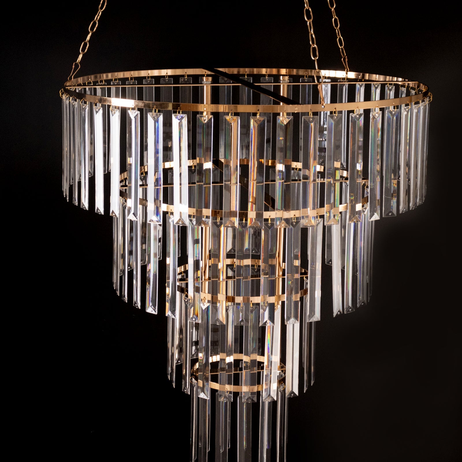 Crystal Pendant Chandelier with Gold Metal Frame, 4-Tier Round Hanging Light Fixture with Chain and Hook