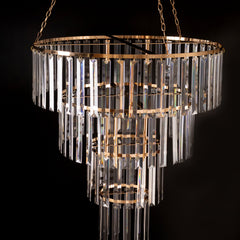 Crystal Pendant Chandelier with Gold Metal Frame, 4-Tier Round Hanging Light Fixture with Chain and Hook