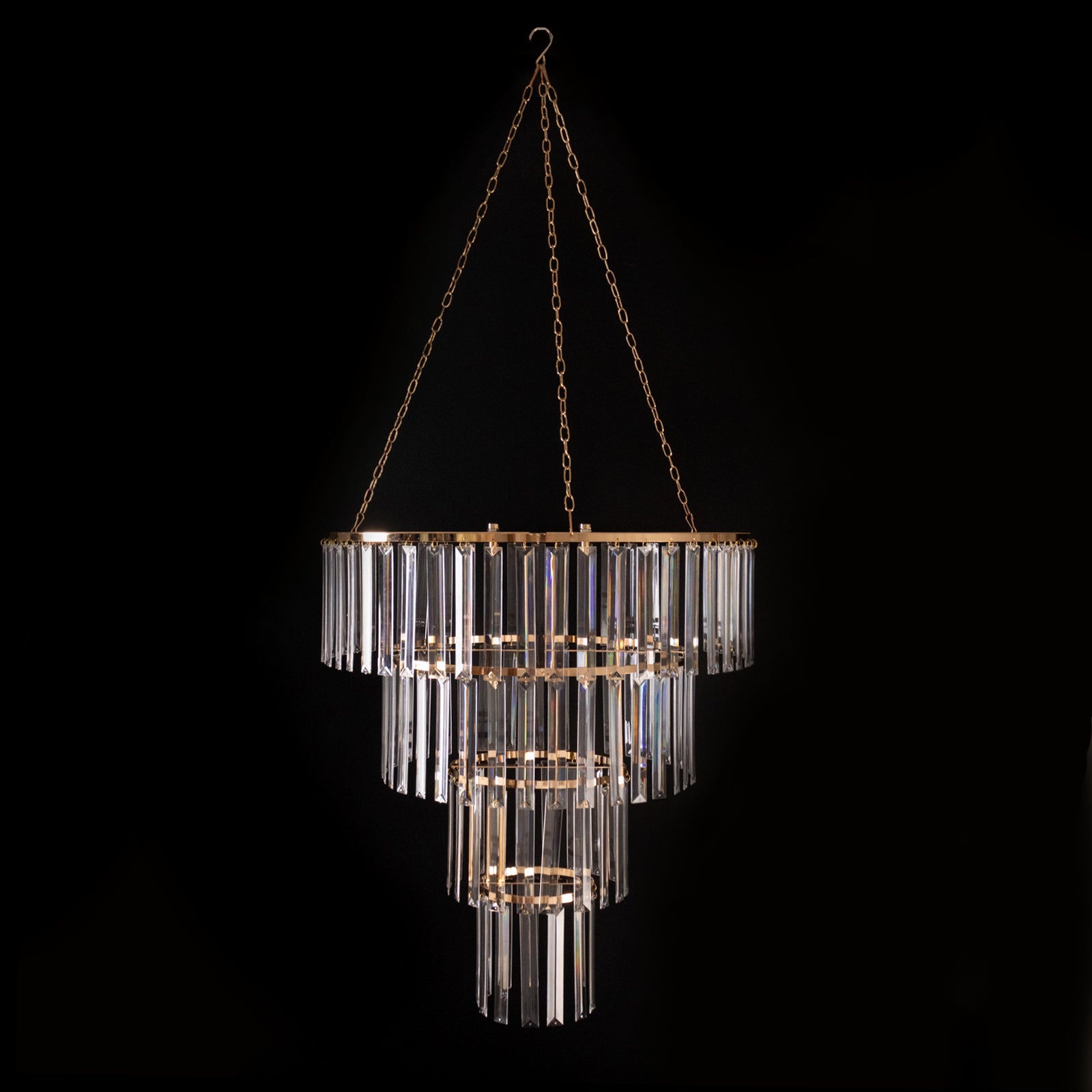 Crystal Pendant Chandelier with Gold Metal Frame, 4-Tier Round Hanging Light Fixture with Chain and Hook