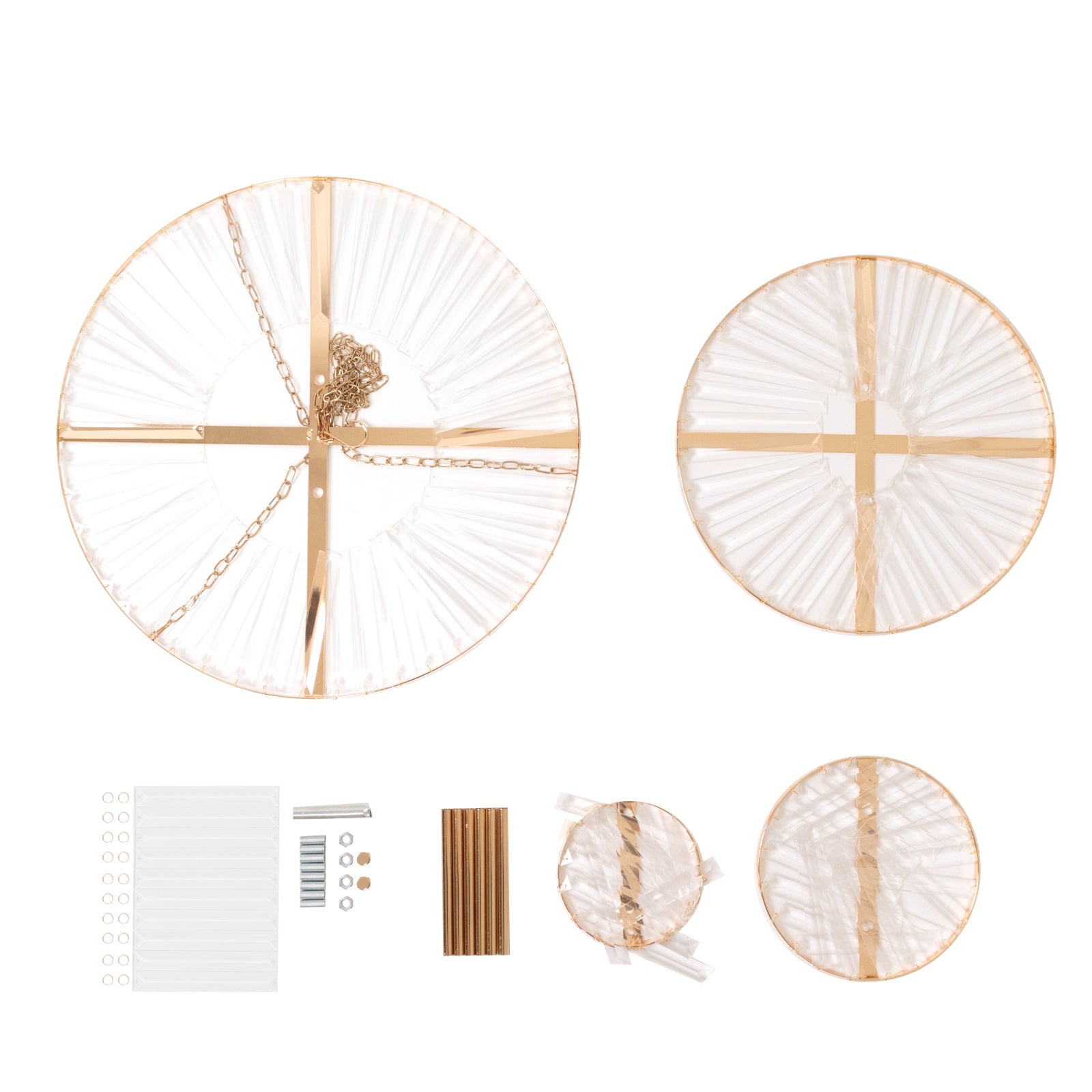 Crystal Pendant Chandelier with Gold Metal Frame, 4-Tier Round Hanging Light Fixture with Chain and Hook