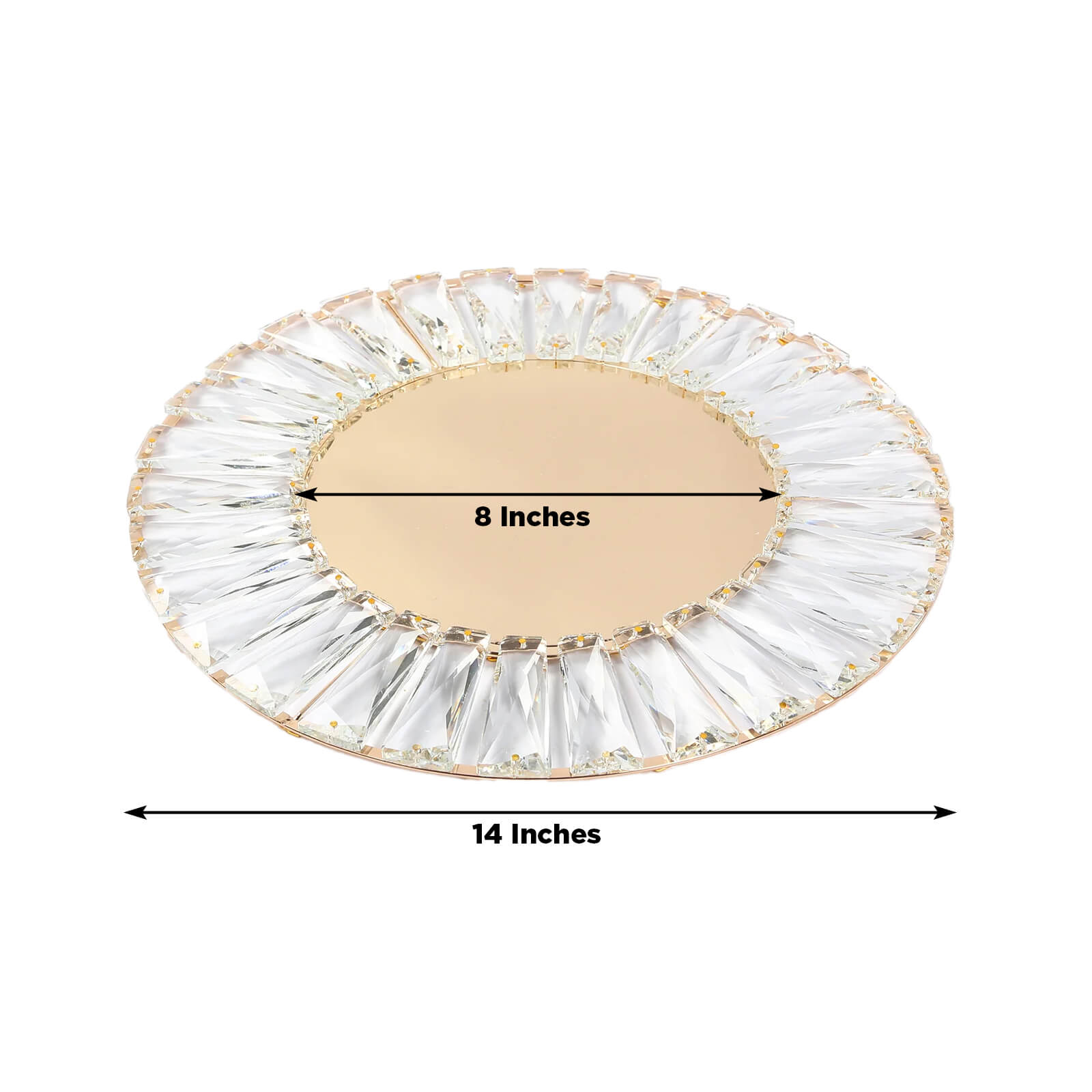 2 Pack 14" Crystal Pendant Metal Charger Plates – Gold Mirror Glass Decorative Round Table Chargers