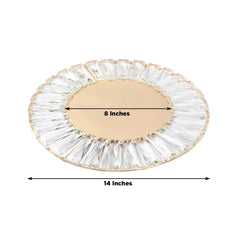 2 Pack 14" Crystal Pendant Metal Charger Plates – Gold Mirror Glass Decorative Round Table Chargers