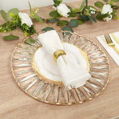 2 Pack 14" Crystal Pendant Metal Charger Plates – Gold Mirror Glass Decorative Round Table Chargers