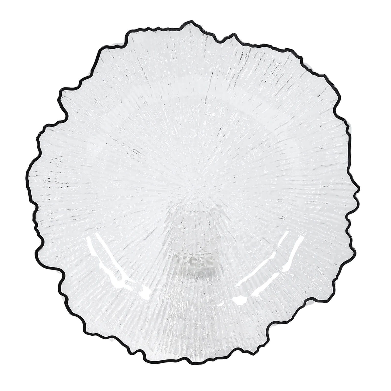 6-Pack Plastic Round Charger Plates 13" in Clear Reef Design with Black Rim, Decorative Dinner Party Serving Plates