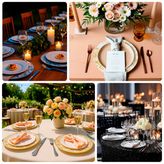 6-Pack Acrylic Round Charger Plates 13" in White with Gold Floral French Toile Pattern, Decorative Dinner Party Charger Tableware