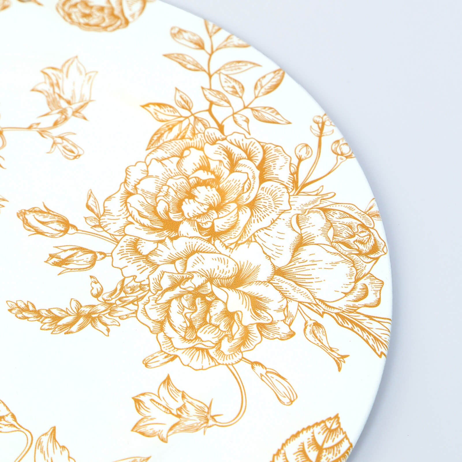 6-Pack Acrylic Round Charger Plates 13" in White with Gold Floral French Toile Pattern, Decorative Dinner Party Charger Tableware