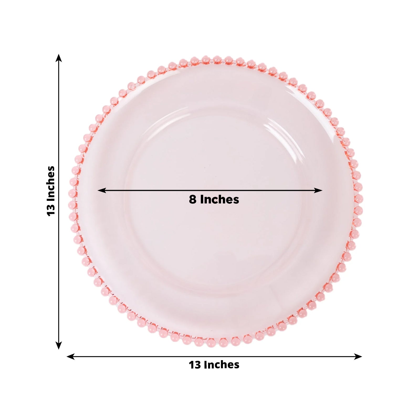 6-Pack Acrylic Round Charger Plates 13" in Transparent Blush with Beaded Rim, Decorative Dinner Party Serving Plates