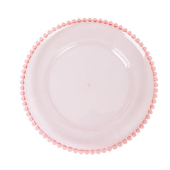 6-Pack Acrylic Round Charger Plates 13" in Transparent Blush with Beaded Rim, Decorative Dinner Party Serving Plates