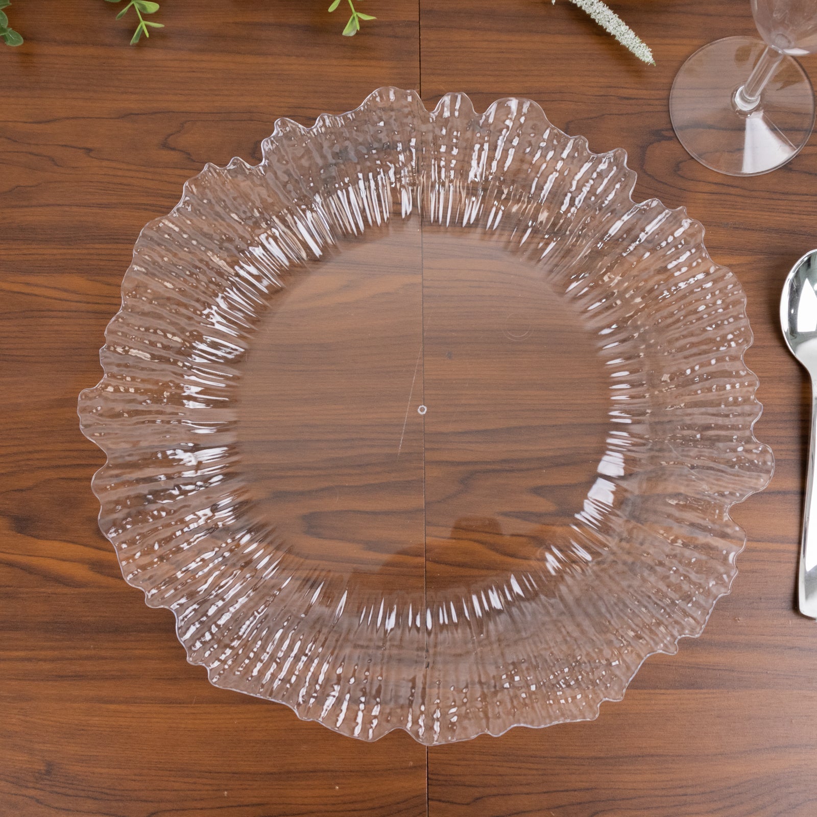 10 Pack Economy Reef Plastic Charger Plates – 13" Clear Dinner Plate Chargers for Weddings, Parties & Catering