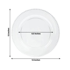 10-Pack Economy Round Plastic Charger Plates 13" in Clear Beaded Rim, Stylish Dinner Party Serving Plates