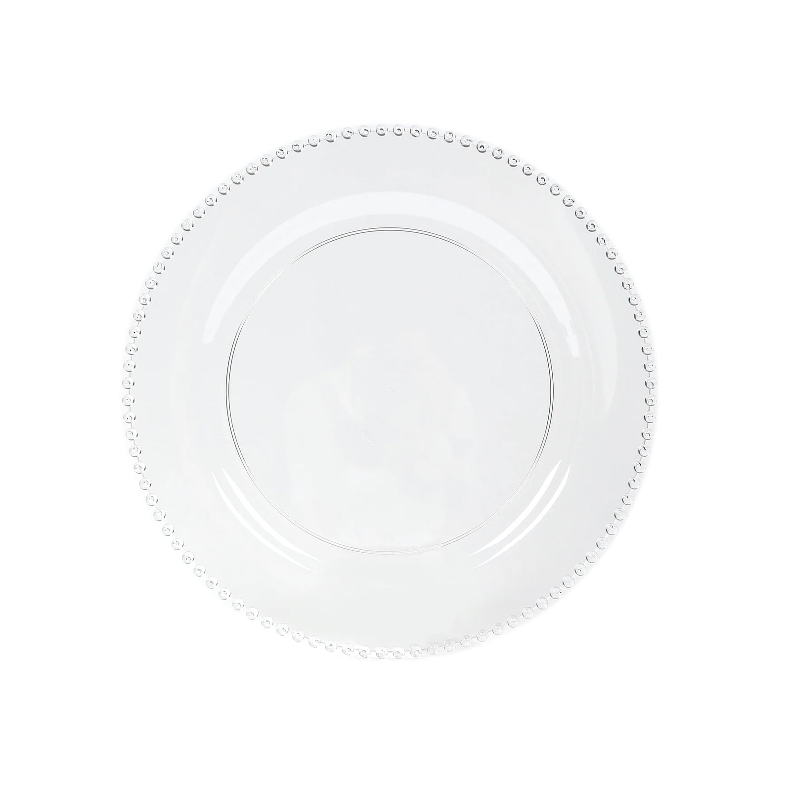 10-Pack Economy Round Plastic Charger Plates 13" in Clear/Silver Glitter with Beaded Rim, Stylish Dinner Party Serving Plates