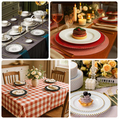 10-Pack Economy Round Plastic Charger Plates 13" in Dusty Rose with Gold Beaded Rim, Stylish Dinner Party Serving Plates