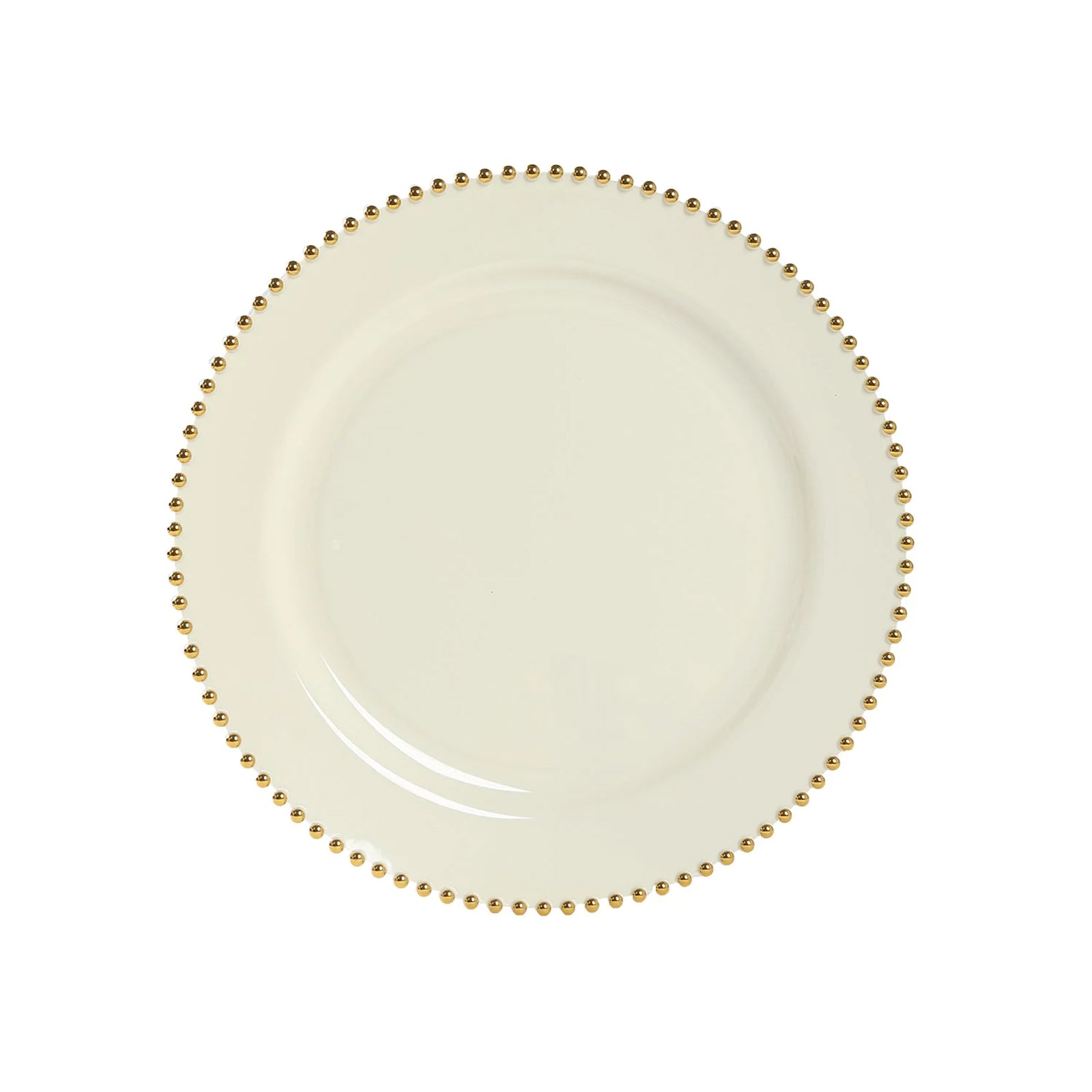 10-Pack Economy Round Plastic Charger Plates 13" in Ivory with Gold Beaded Rim, Stylish Dinner Party Serving Plates