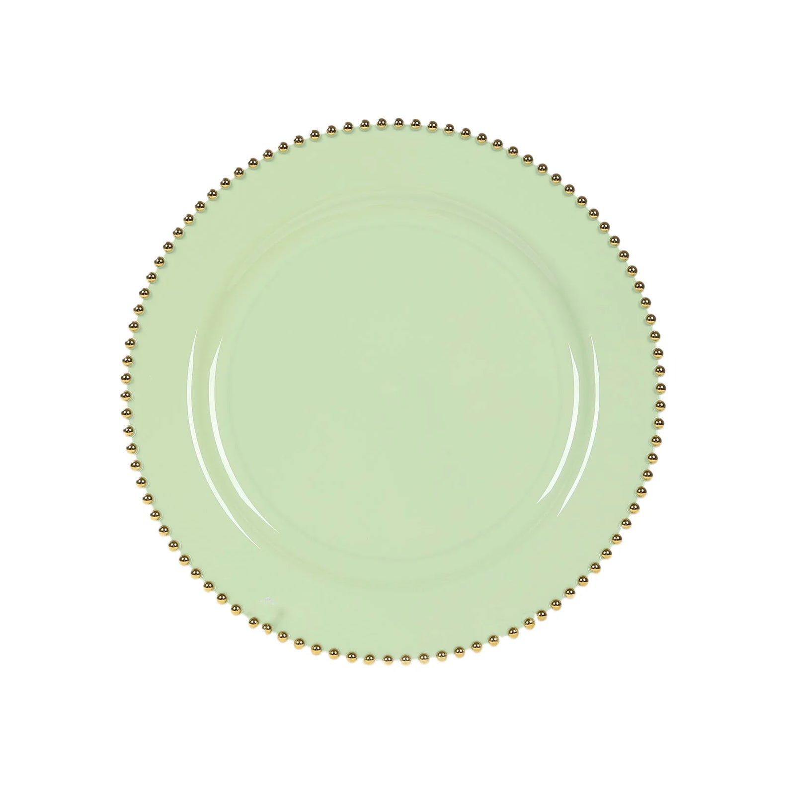 10-Pack Economy Round Plastic Charger Plates 13" in Sage Green with Gold Beaded Rim, Stylish Dinner Party Serving Plates