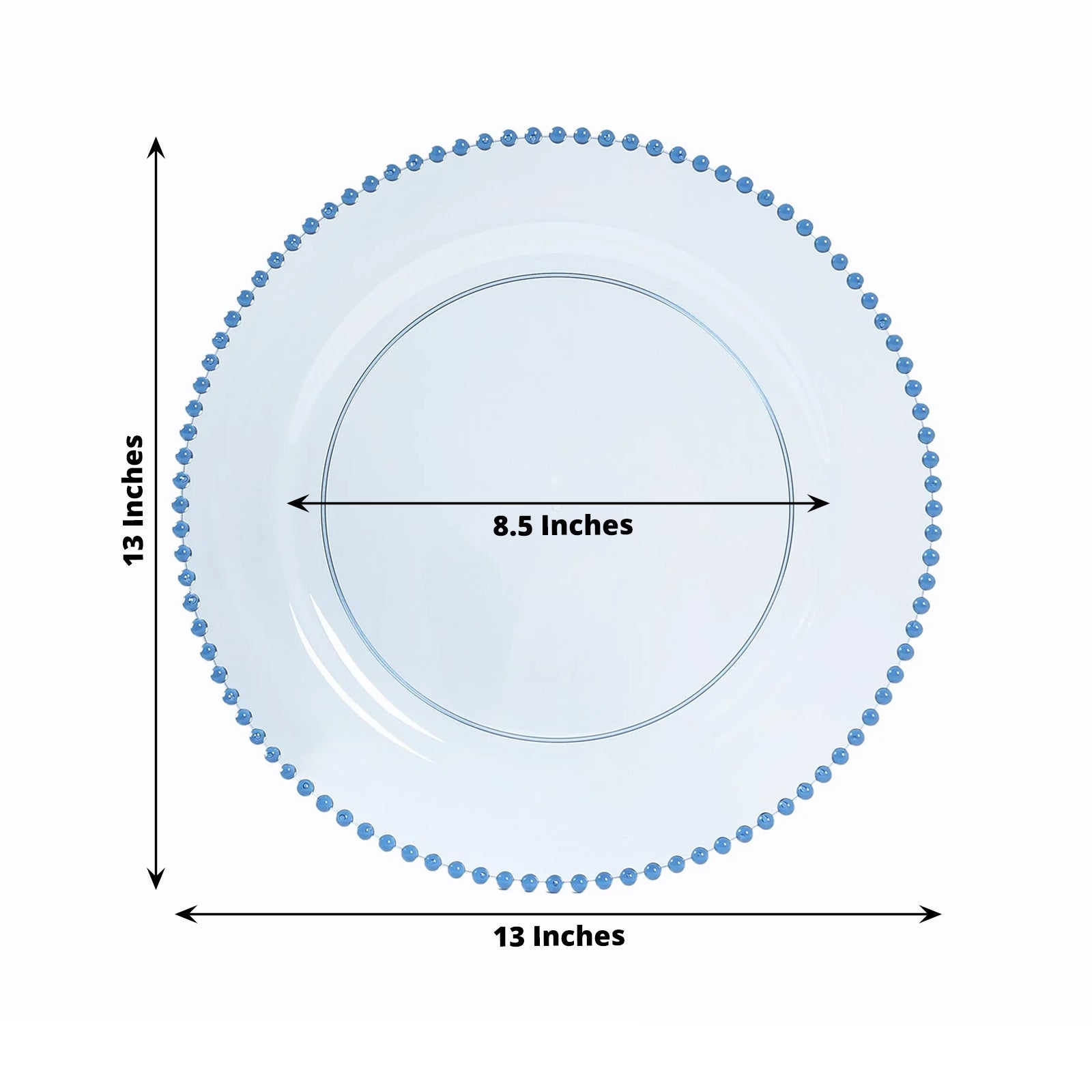 10-Pack Economy Round Plastic Charger Plates 13" in Transparent Dusty Blue with Beaded Rim, Stylish Dinner Party Serving Plates