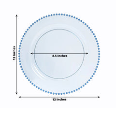10-Pack Economy Round Plastic Charger Plates 13" in Transparent Dusty Blue with Beaded Rim, Stylish Dinner Party Serving Plates