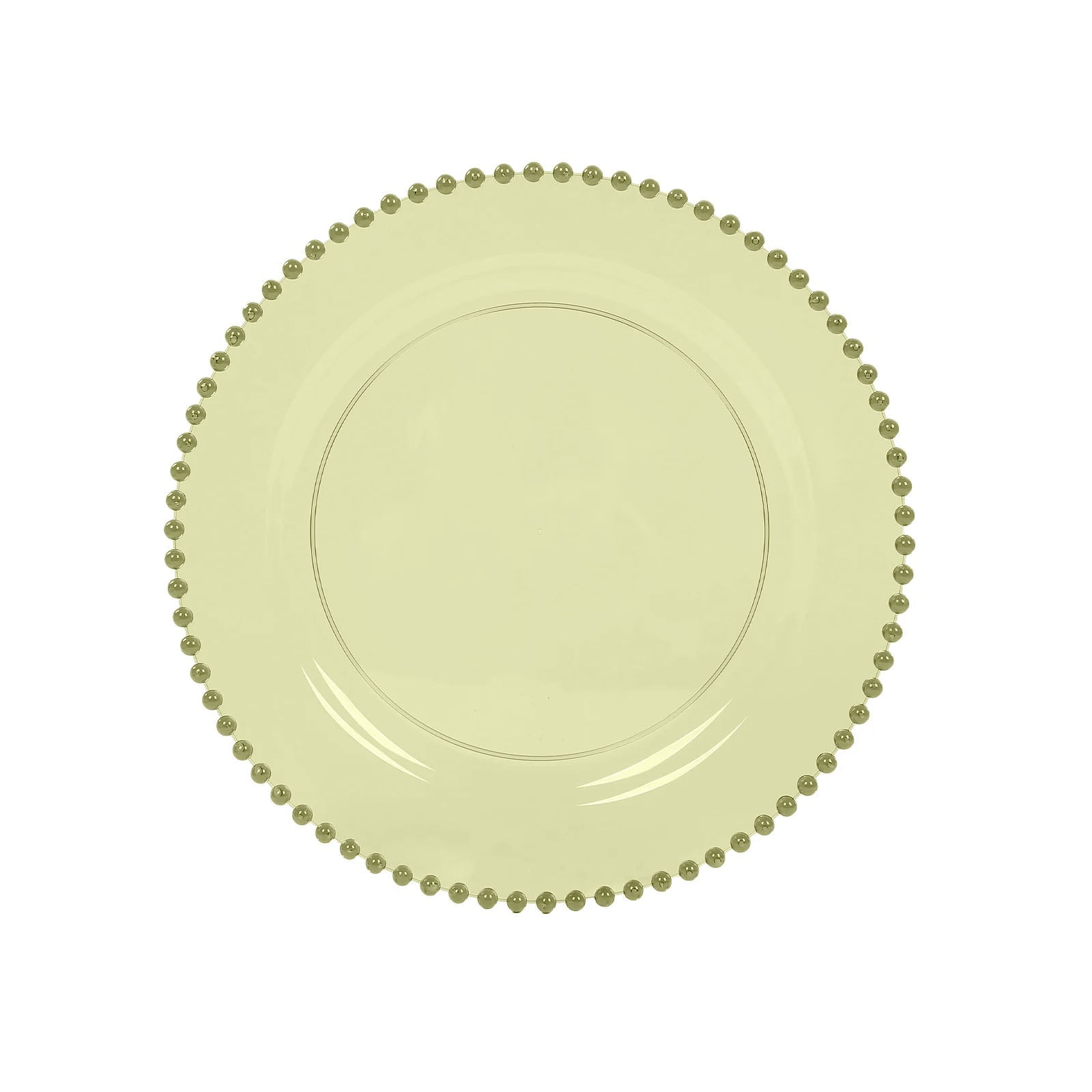 10-Pack Economy Round Plastic Charger Plates 13" in Transparent Dusty Sage Green with Beaded Rim, Stylish Dinner Party Serving Plates