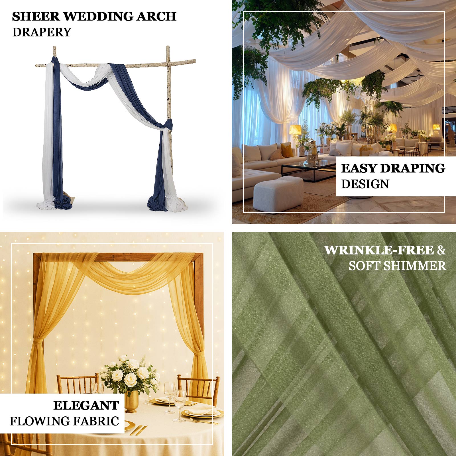 White Sheer Backdrop Drape – 5ft x 14ft Wedding Arch & Ceiling Decor Panel, Wrinkle Free with Soft Shimmer