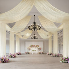 Beige Sheer Backdrop Drape – 5ftx32ft Wedding Arch & Ceiling Decor Panel, Wrinkle Free with Soft Shimmer