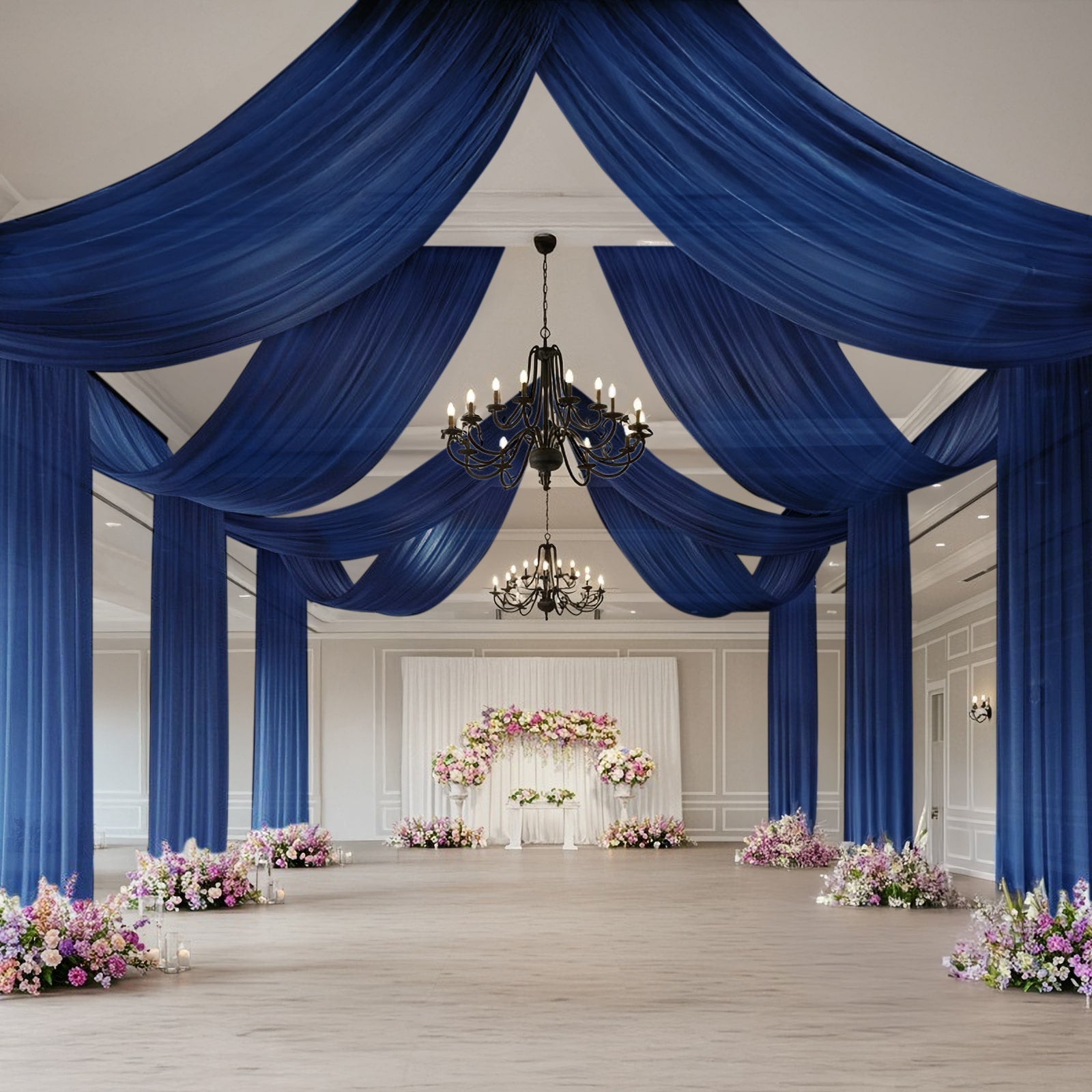 Navy Blue Sheer Backdrop Drape – 5ftx32ft Wedding Arch & Ceiling Decor Panel, Wrinkle Free with Soft Shimmer