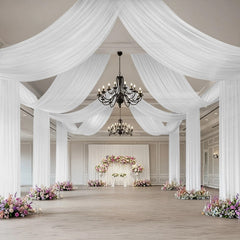 White Sheer Backdrop Drape – 5ftx32ft Wedding Arch & Ceiling Decor Panel, Wrinkle Free with Soft Shimmer