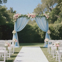 Sheer Backdrop Curtain Panel 5ft × 10ft Dusty Blue – Wedding Arch Drape with Rod Pocket