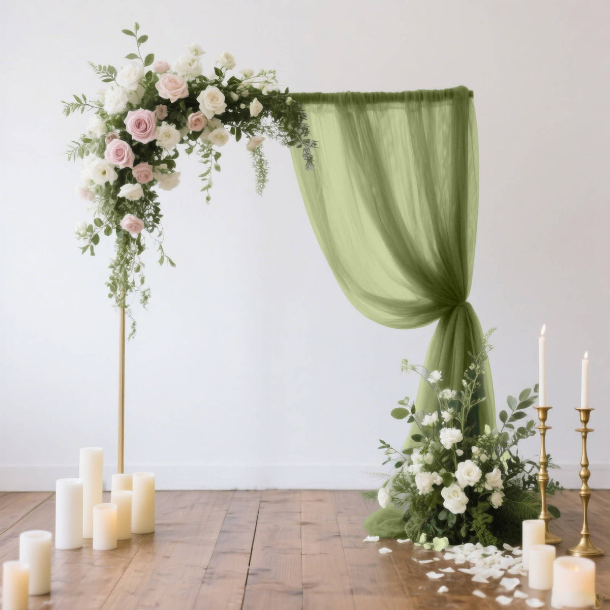 Sheer Backdrop Curtain Panel 5ft × 10ft Dusty Sage Green – Wedding Arch Drape with Rod Pocket