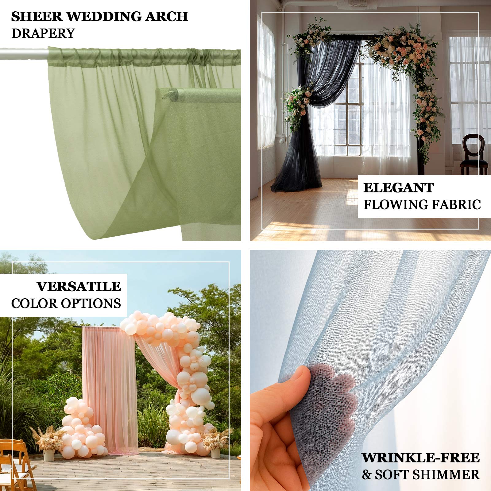 Sheer Backdrop Curtain Panel 5ft × 10ft Beige – Wedding Arch Drape with Rod Pocket