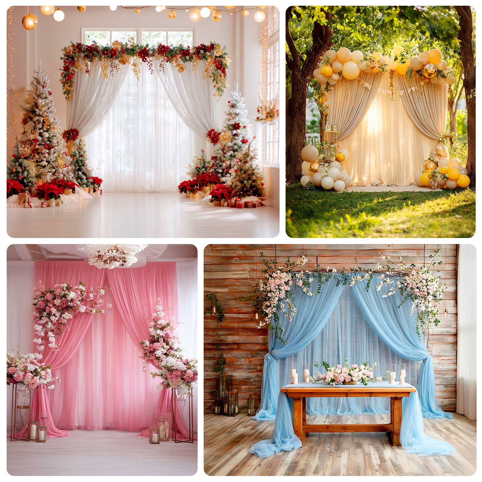 Sheer Backdrop Curtain Panel 5ft × 10ft Taupe  – Wedding Arch Drape with Rod Pocket