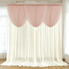 4ft x 4ft Sheer Chiffon Backdrop Valance Drapes – Blush Curved Swag Topper Panel