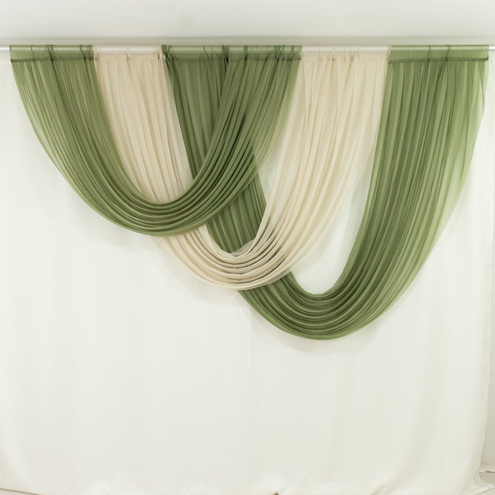 4ft x 4ft Sheer Chiffon Backdrop Valance Drapes – Beige Curved Swag Topper Panel