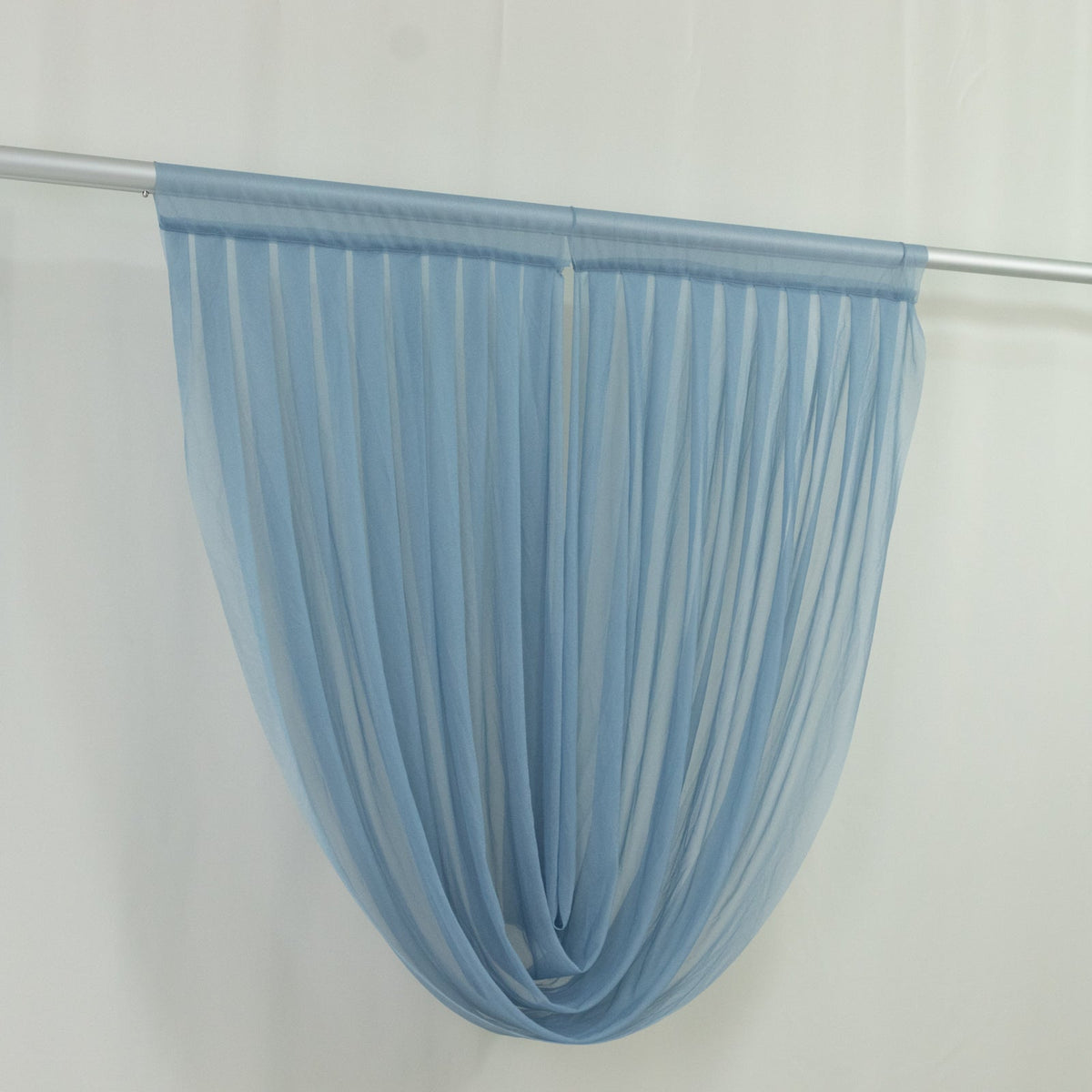 4ft x 4ft Sheer Chiffon Backdrop Valance Drapes – Dusty Blue Curved Swag Topper Panel