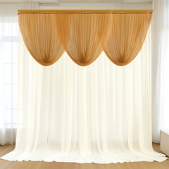4ft x 4ft Sheer Chiffon Backdrop Valance Drapes – Gold Curved Swag Topper Panel