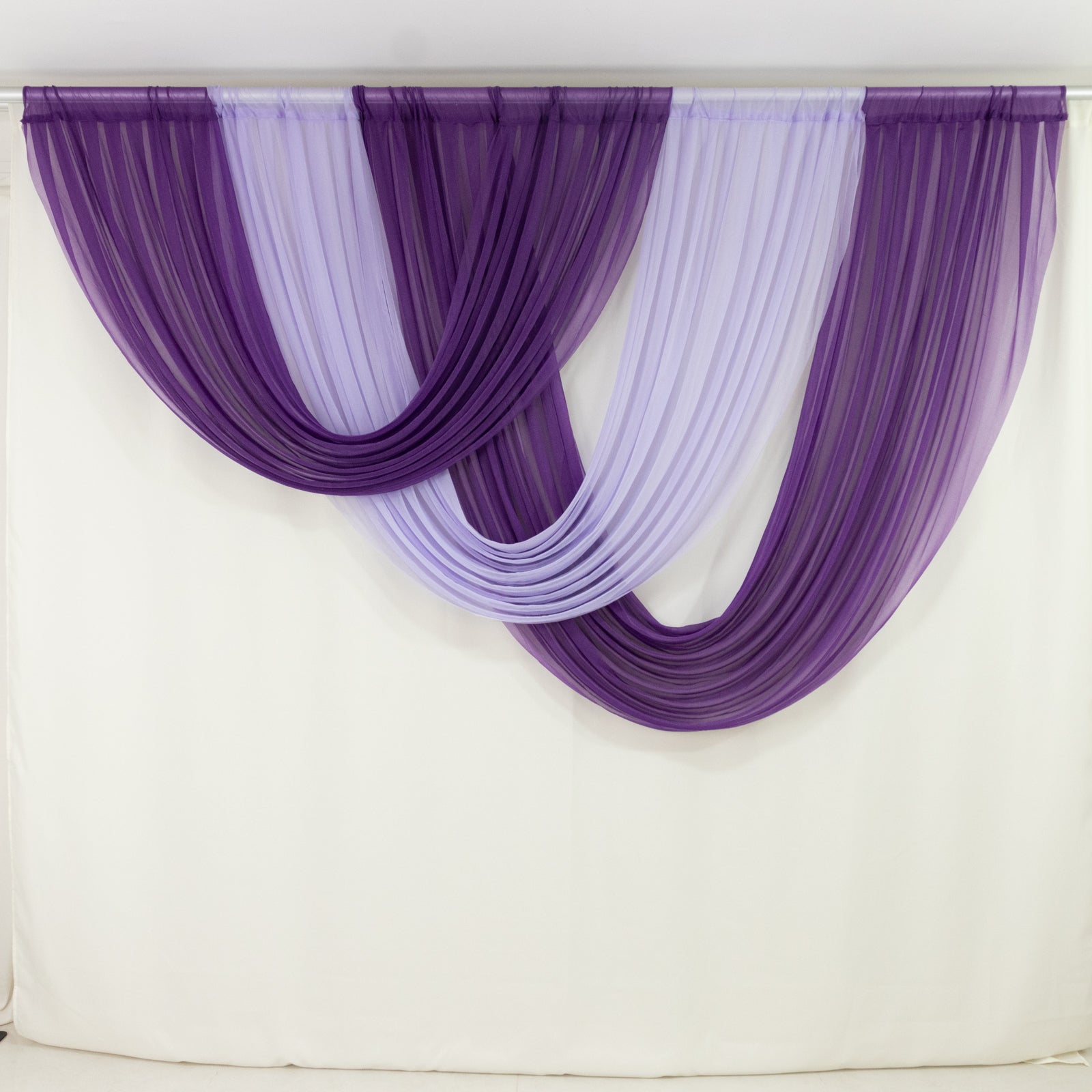 4ft x 4ft Sheer Chiffon Backdrop Valance Drapes – Lavender Lilac Curved Swag Topper Panel