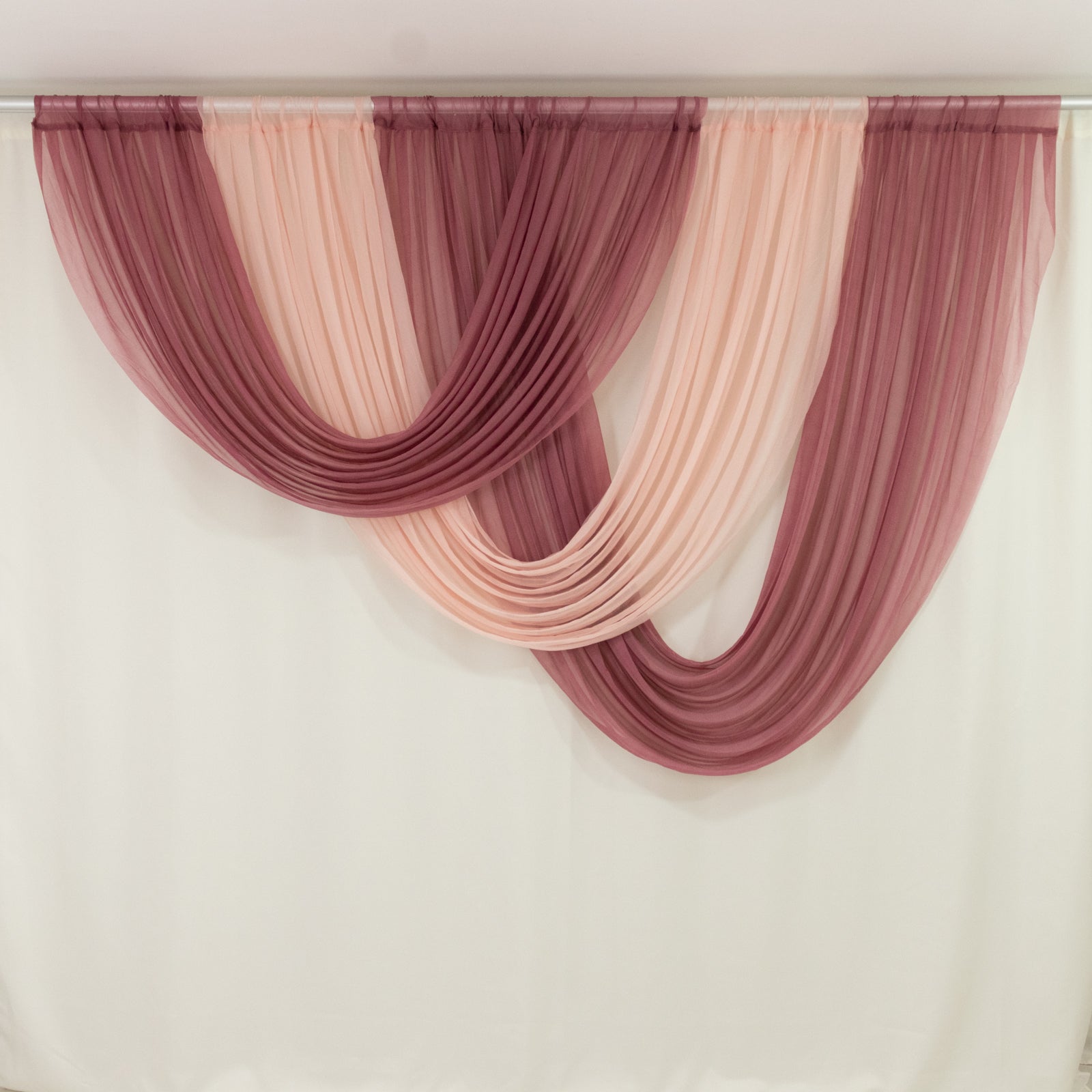 4ft x 4ft Sheer Chiffon Backdrop Valance Drapes – Mauve Cinnamon Rose Curved Swag Topper Panel