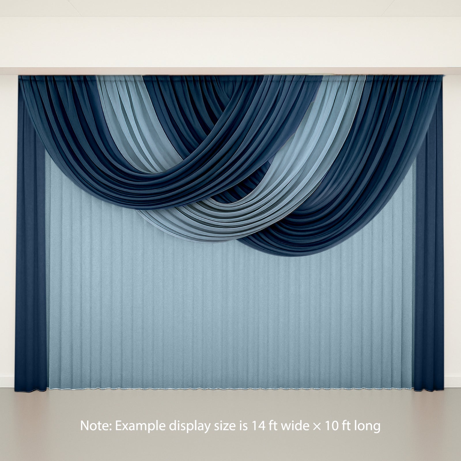 4ft x 4ft Sheer Chiffon Backdrop Valance Drapes – Navy Blue Curved Swag Topper Panel