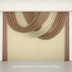 4ft x 4ft Sheer Chiffon Backdrop Valance Drapes – Taupe Curved Swag Topper Panel