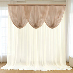 4ft x 4ft Sheer Chiffon Backdrop Valance Drapes – Taupe Curved Swag Topper Panel