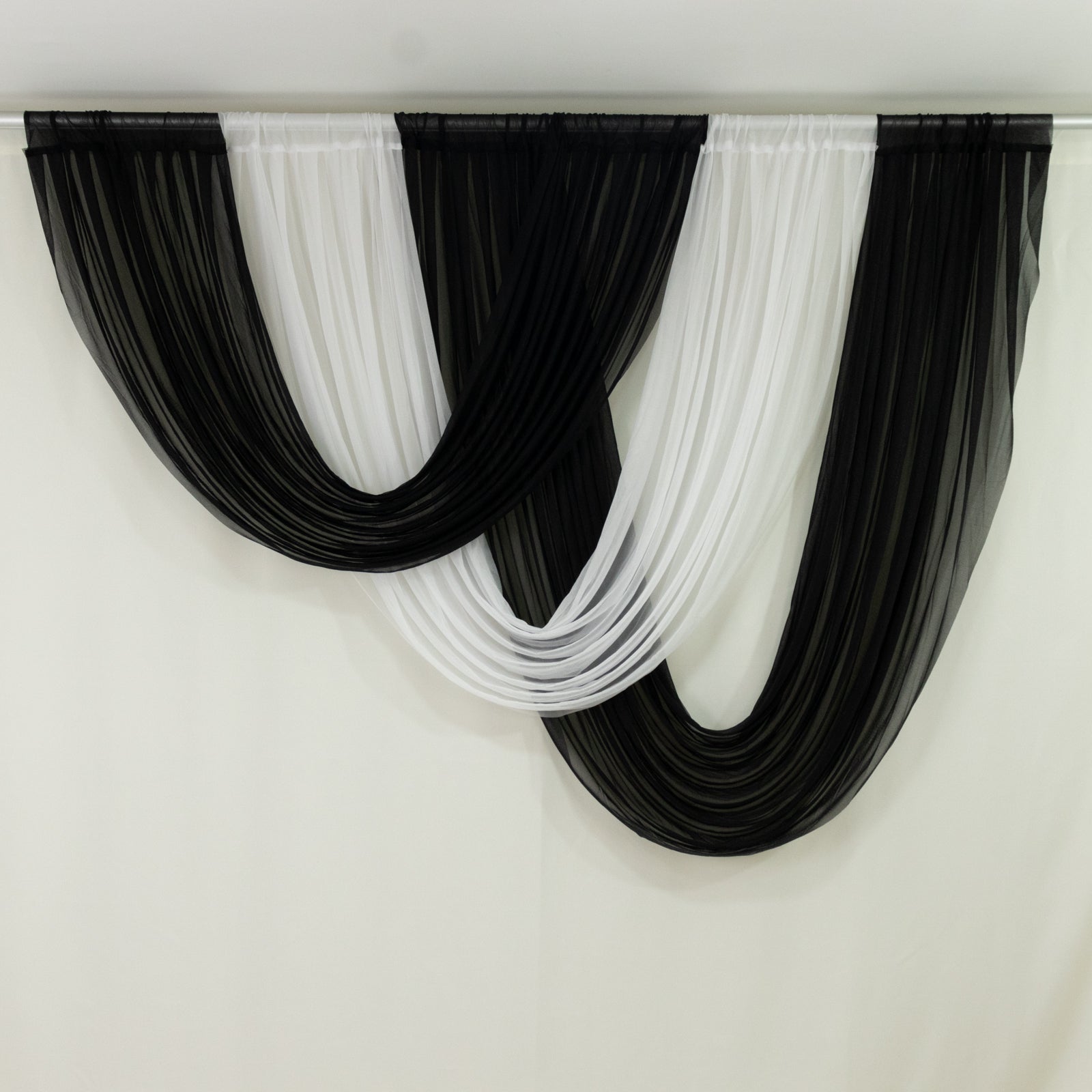 4ft x 4ft Sheer Chiffon Backdrop Valance Drapes – White Curved Swag Topper Panel
