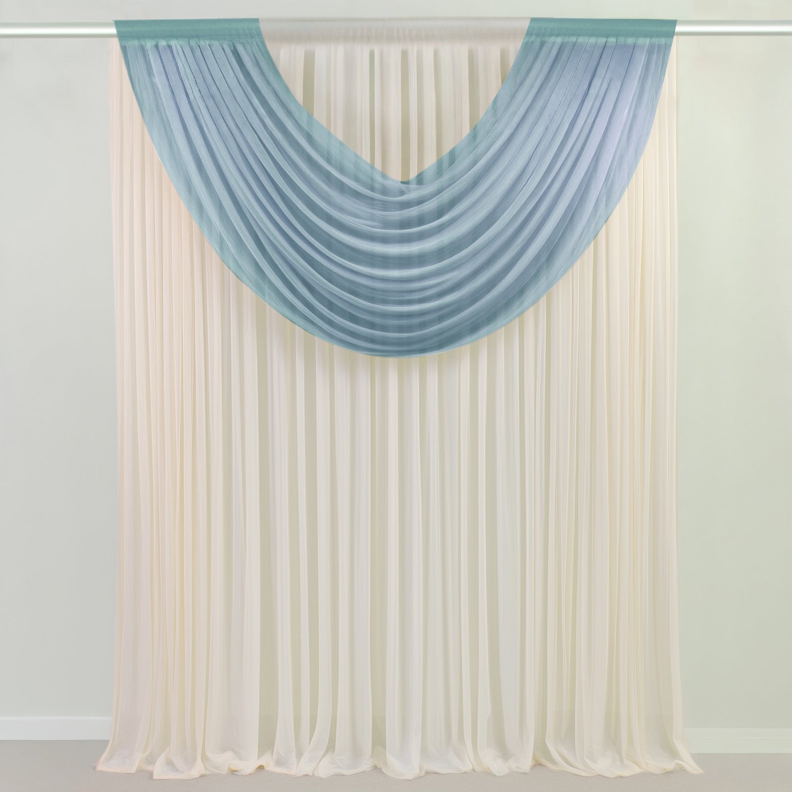 Dusty Blue Sheer Chiffon Valance Curtain 4ft x 5ft –  Wedding Arch Drape with Rod Pocket, Voile Backdrop Panel