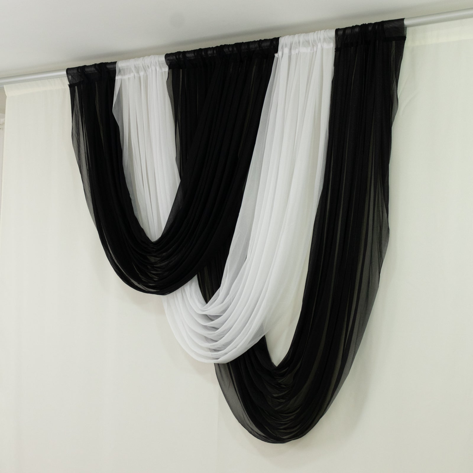 Black Sheer Chiffon Valance Curtain 4ft x 5ft –  Wedding Arch Drape with Rod Pocket, Voile Backdrop Panel