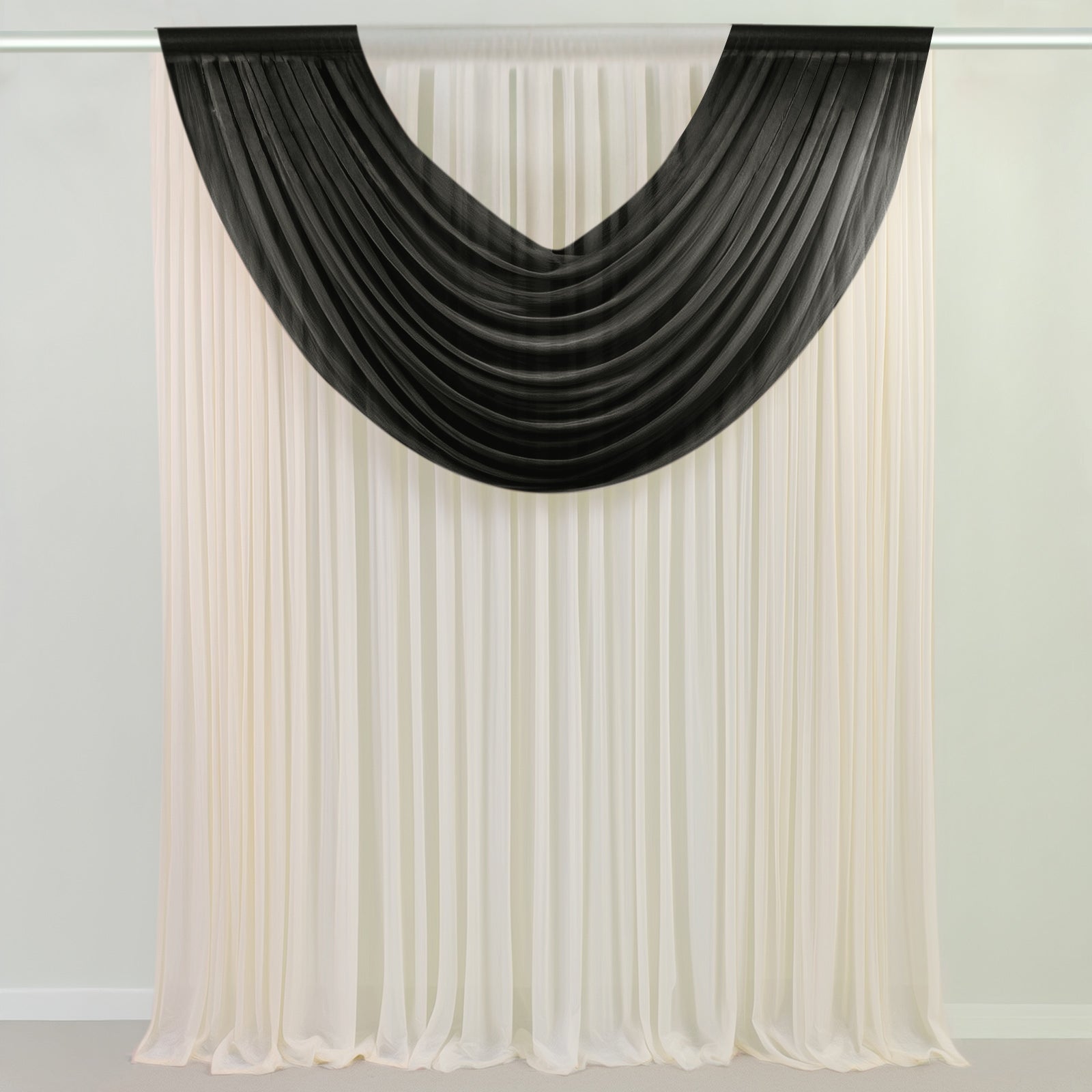 Black Sheer Chiffon Valance Curtain 4ft x 5ft –  Wedding Arch Drape with Rod Pocket, Voile Backdrop Panel