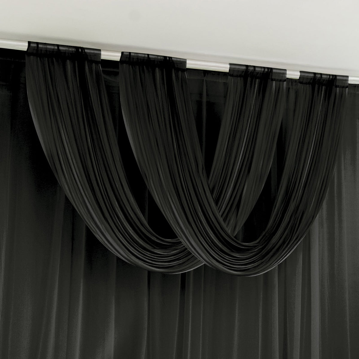 Black Sheer Chiffon Valance Curtain 4ft x 5ft –  Wedding Arch Drape with Rod Pocket, Voile Backdrop Panel