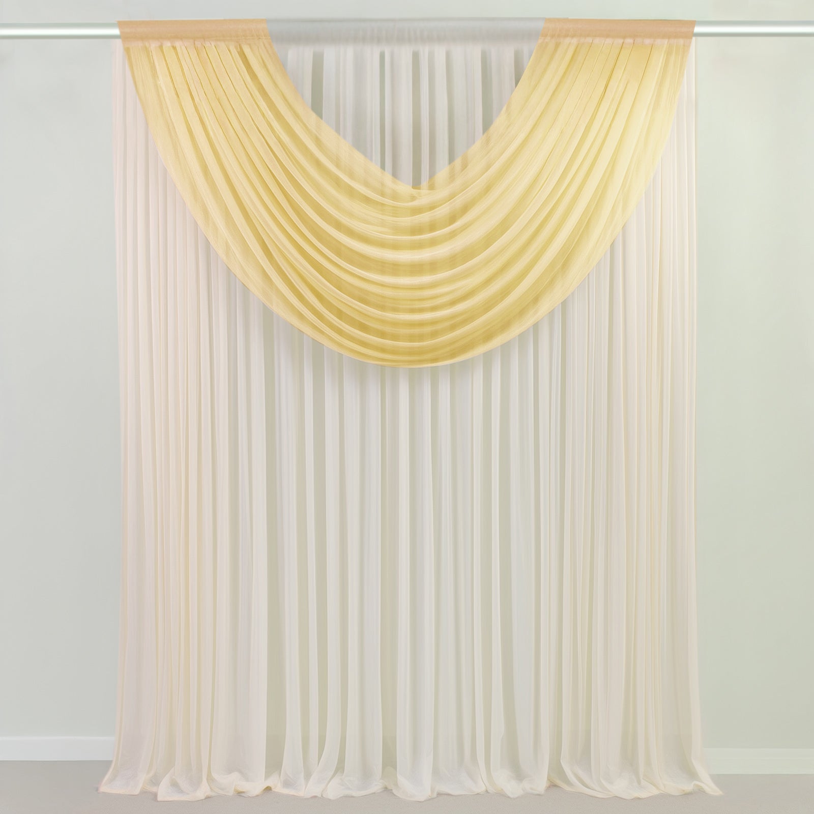 Champagne Sheer Chiffon Valance Curtain 4ft x 5ft –  Wedding Arch Drape with Rod Pocket, Voile Backdrop Panel