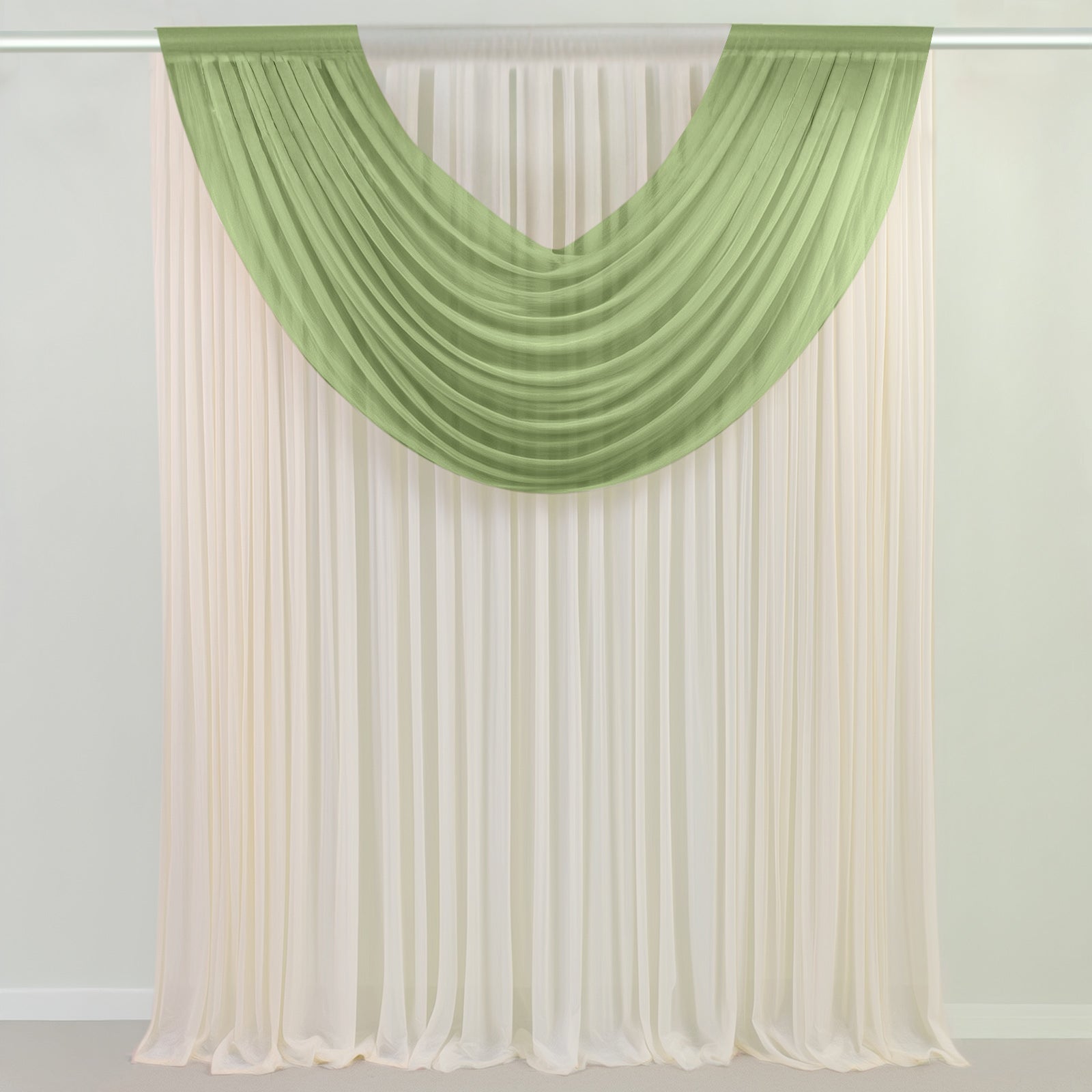 Dusty Sage Green Sheer Chiffon Valance Curtain 4ft x 5ft –  Wedding Arch Drape with Rod Pocket, Voile Backdrop Panel