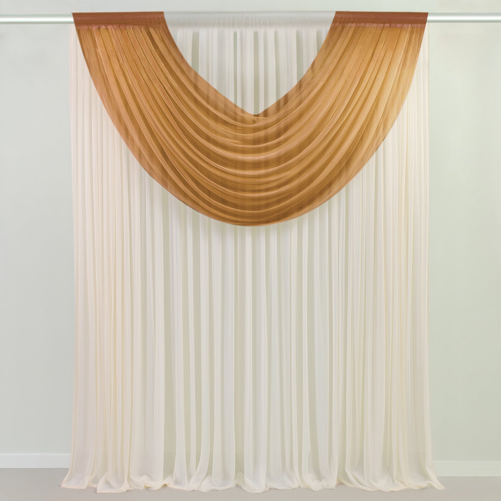 Gold Sheer Chiffon Valance Curtain 4ft x 5ft –  Wedding Arch Drape with Rod Pocket, Voile Backdrop Panel