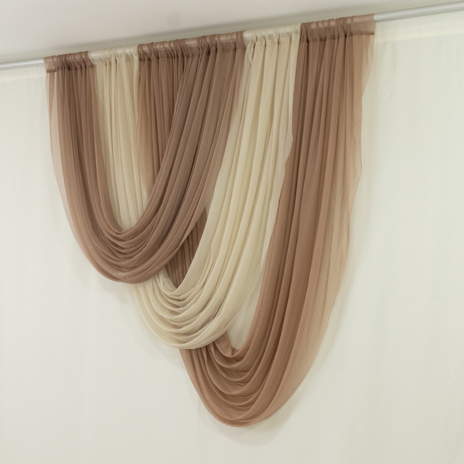 Taupe Sheer Chiffon Valance Curtain 4ft x 5ft –  Wedding Arch Drape with Rod Pocket, Voile Backdrop Panel