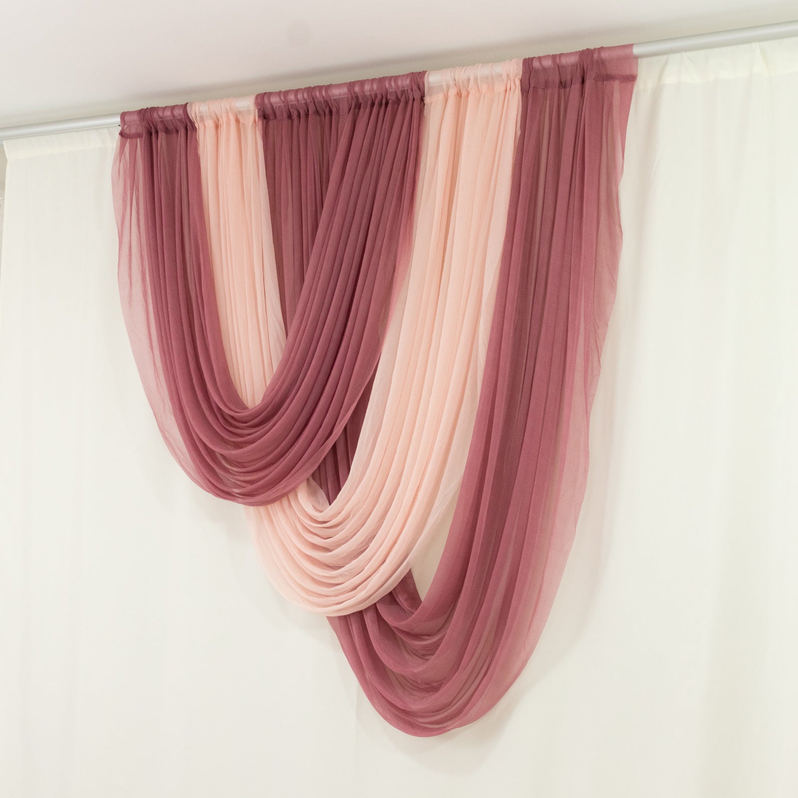 Blush Sheer Chiffon Valance Curtain 4ft x 6ft –  Wedding Arch Drape with Rod Pocket, Voile Backdrop Panel